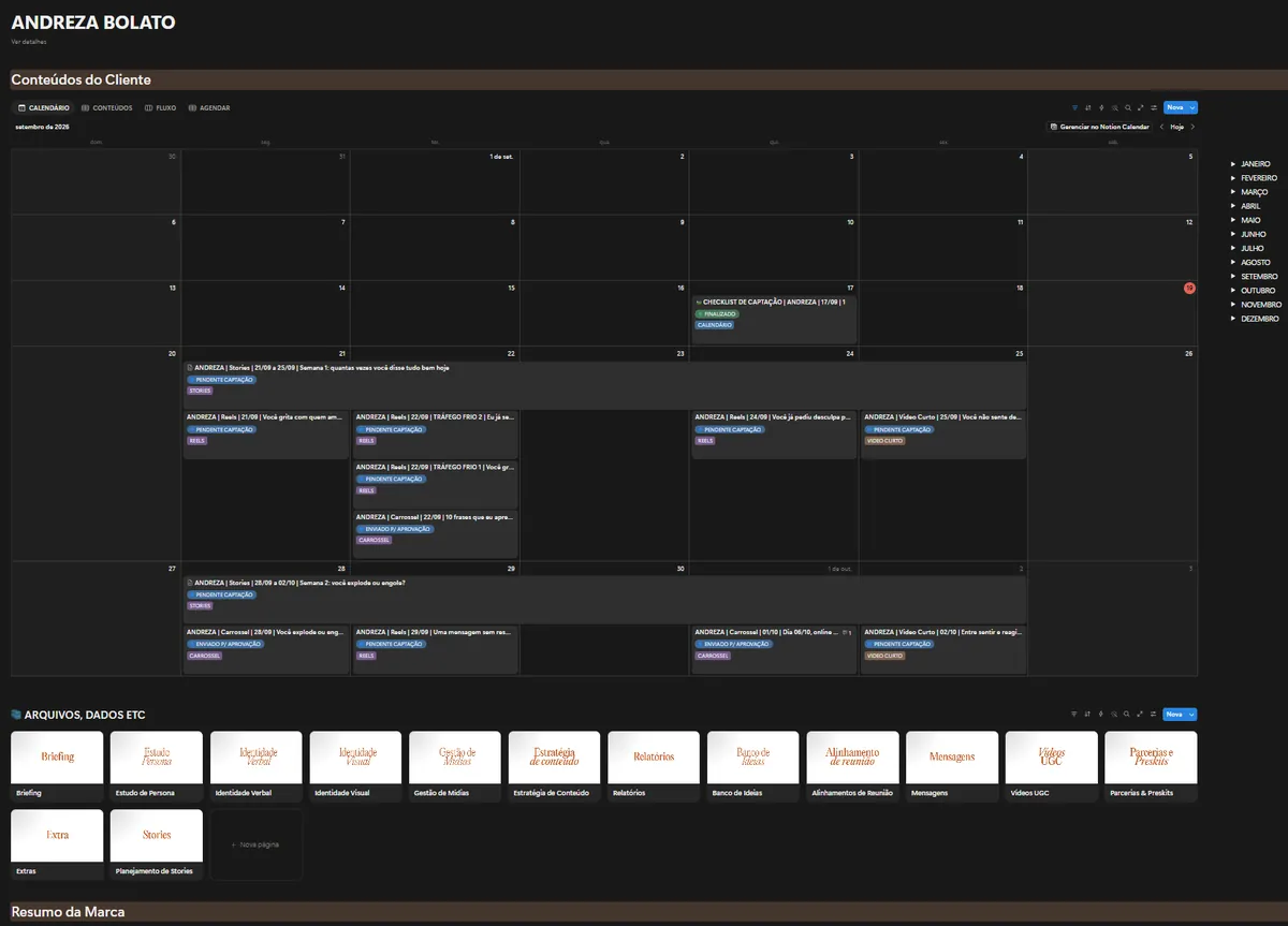 Calendário editorial de cliente no Notion